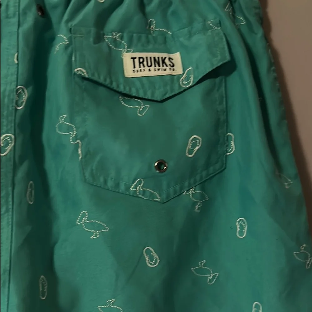 Mens Swim Trunks Pelican Print Elastic Waist 6.5 Inseam Green Size M